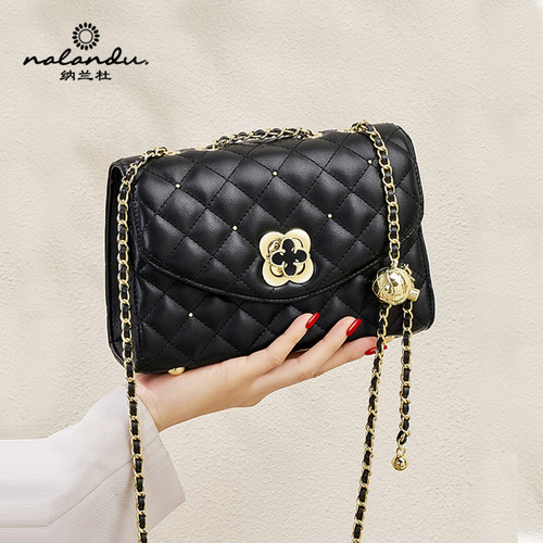 纳兰杜真皮小香风链条包斜挎包女