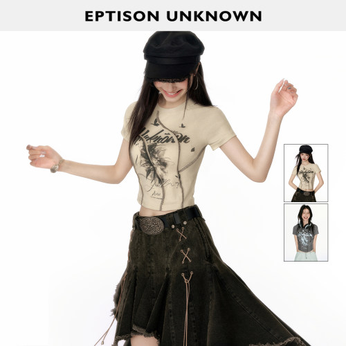 Eptison美式复古短款印花T恤
