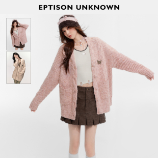 EPTISON针织外套女宽松慵懒风V领甜美设计感毛衣开衫 件 199