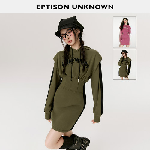 Eptison复古修身连帽卫衣裙