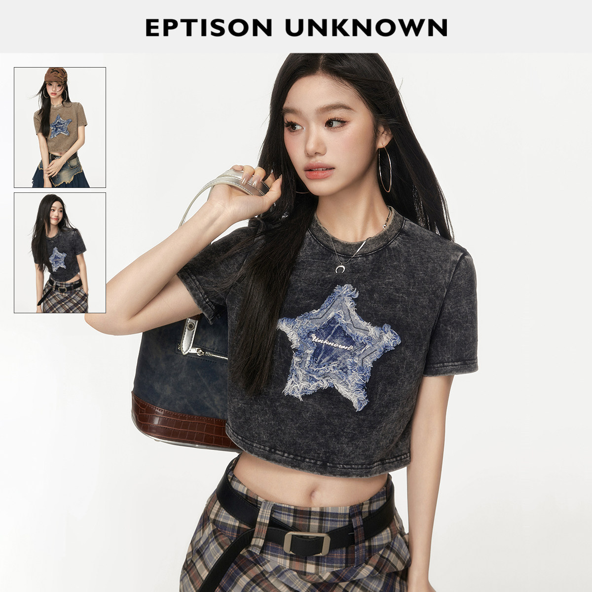 Eptison复古水洗刺绣纯棉T恤图片