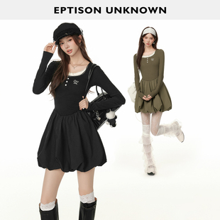 连衣裙女复古修身 EPTISON长袖 件 少女风小个子花苞裙子 129