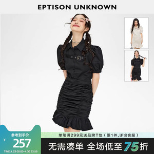 EPTISON连衣裙2026夏季新款气质甜美泡泡袖包臀裙黑色设计感短裙