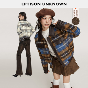 149 短款 件 新款 复古格纹加厚机车棉服 EPTISON外套女2025冬季