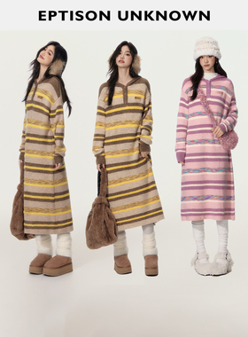 【99/件】EPTISON复古条纹针织长裙2025冬季新款宽松慵懒感连衣裙