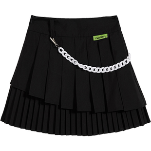 【29/件】EPTISON百褶裙夏季女拼接格纹设计感短款半身裙