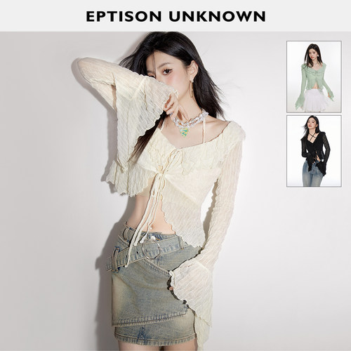 Eptison纯欲风短款荷叶边罩衫