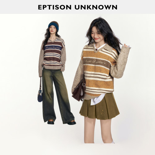 Eptison学院风撞色条纹毛衣