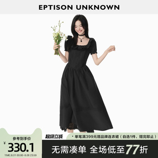 气质黑色小裙子 EPTISON连衣裙女2025夏季 新款 修身 甜美方领泡泡袖
