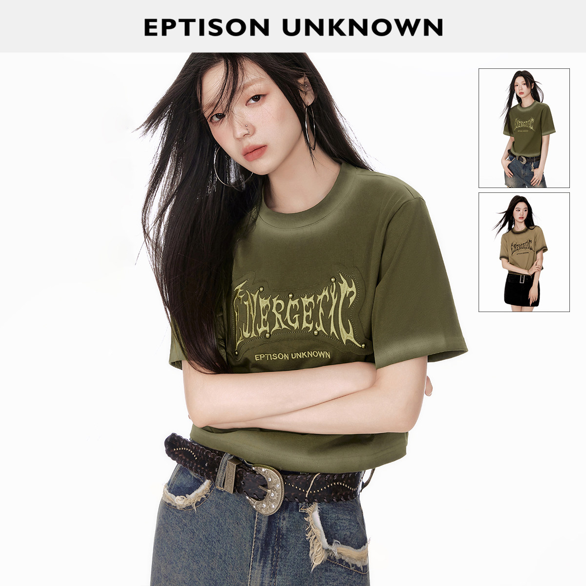 Eptison美式贴布刺绣纯棉T恤图片