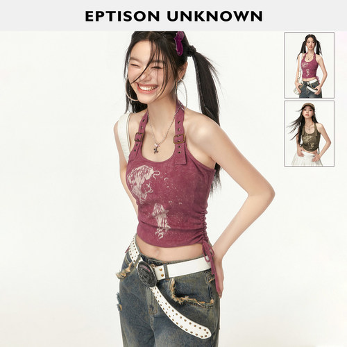 Eptison美式复古挂脖辣妹背心