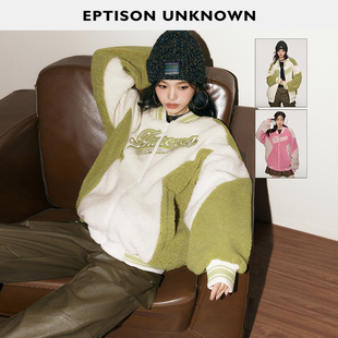新款 EPTISON摇粒绒棒球服女2024秋季 件 复古宽松学院风外套