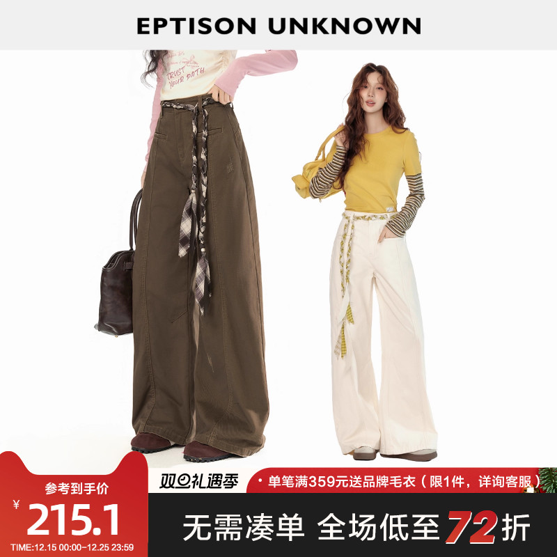 Eptison美式复古风弯刀牛仔裤