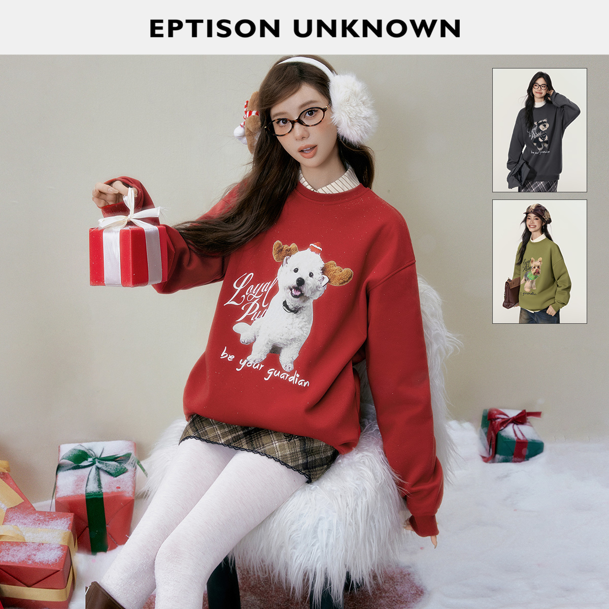 圆领设计 下摆防风收口 前胸印花 内里加绒