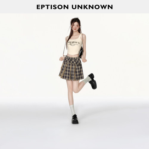 Eptison复古格子高腰辣妹短裙