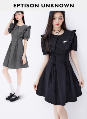 【69/件】EPTISON连衣裙女夏收腰设计感黑色高级法式减龄小黑裙