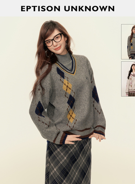 【89/件】EPTISON毛衣女2025冬季新款宽松慵懒学院风复古针织上衣