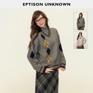 新款 EPTISON毛衣女2025冬季 件 宽松慵懒学院风复古针织上衣