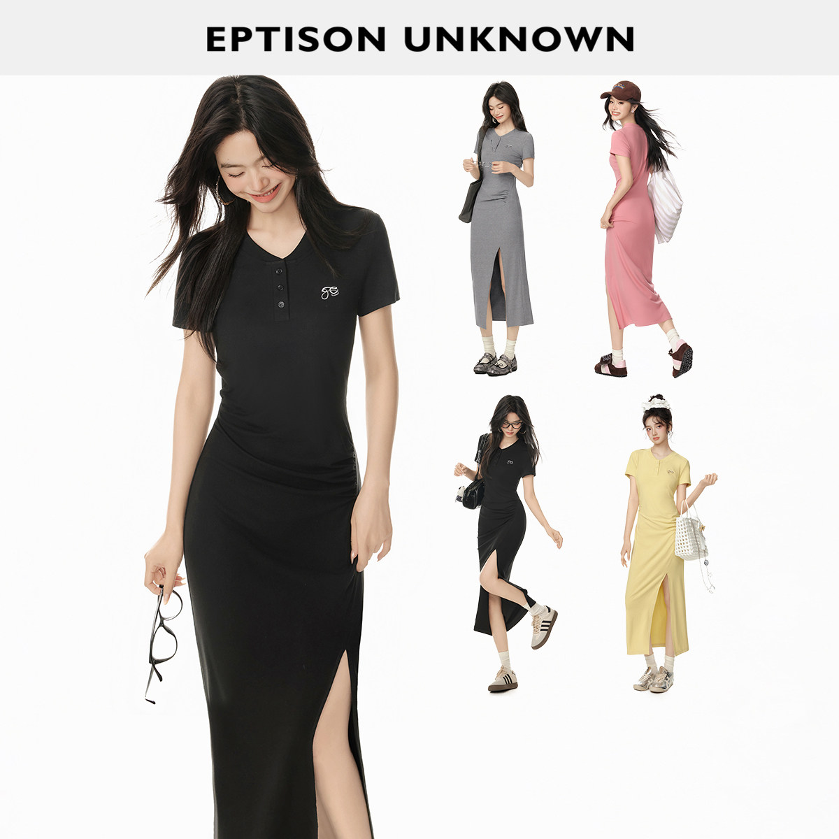Eptison复古学院风开叉连衣裙图片