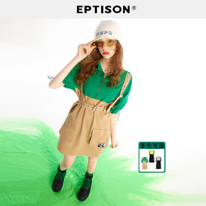 【69/件】EPTISON连衣裙女夏季假两件时髦收腰撞色休闲短款裙子