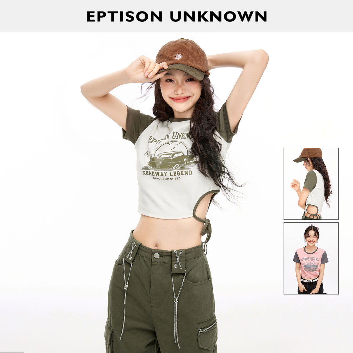 Eptison撞色短款复古印花T恤图片