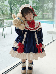 洛丽塔白雪公主连衣裙秋冬女童2025丝绒加厚西班牙宫廷风红蓝藏青