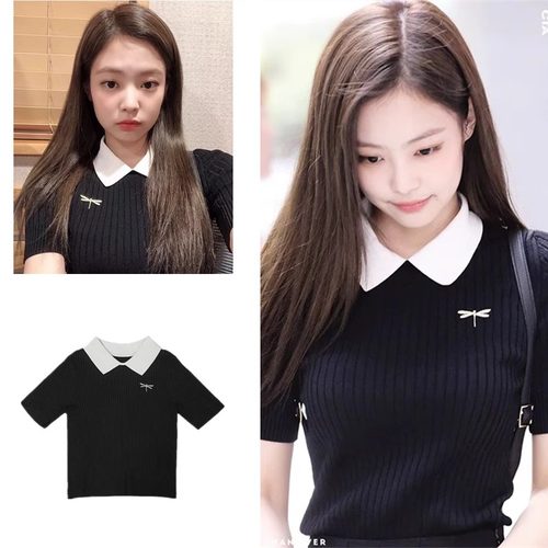 Jennie同款polo领针织衫