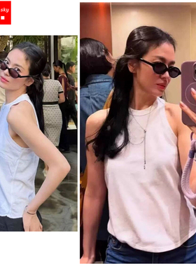 宋慧乔同款吊带背心圆领无袖T恤女打底坎肩工字外穿内搭上衣白色