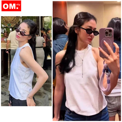 宋慧乔同款吊带背心圆领无袖T恤女打底坎肩工字外穿内搭上衣白色