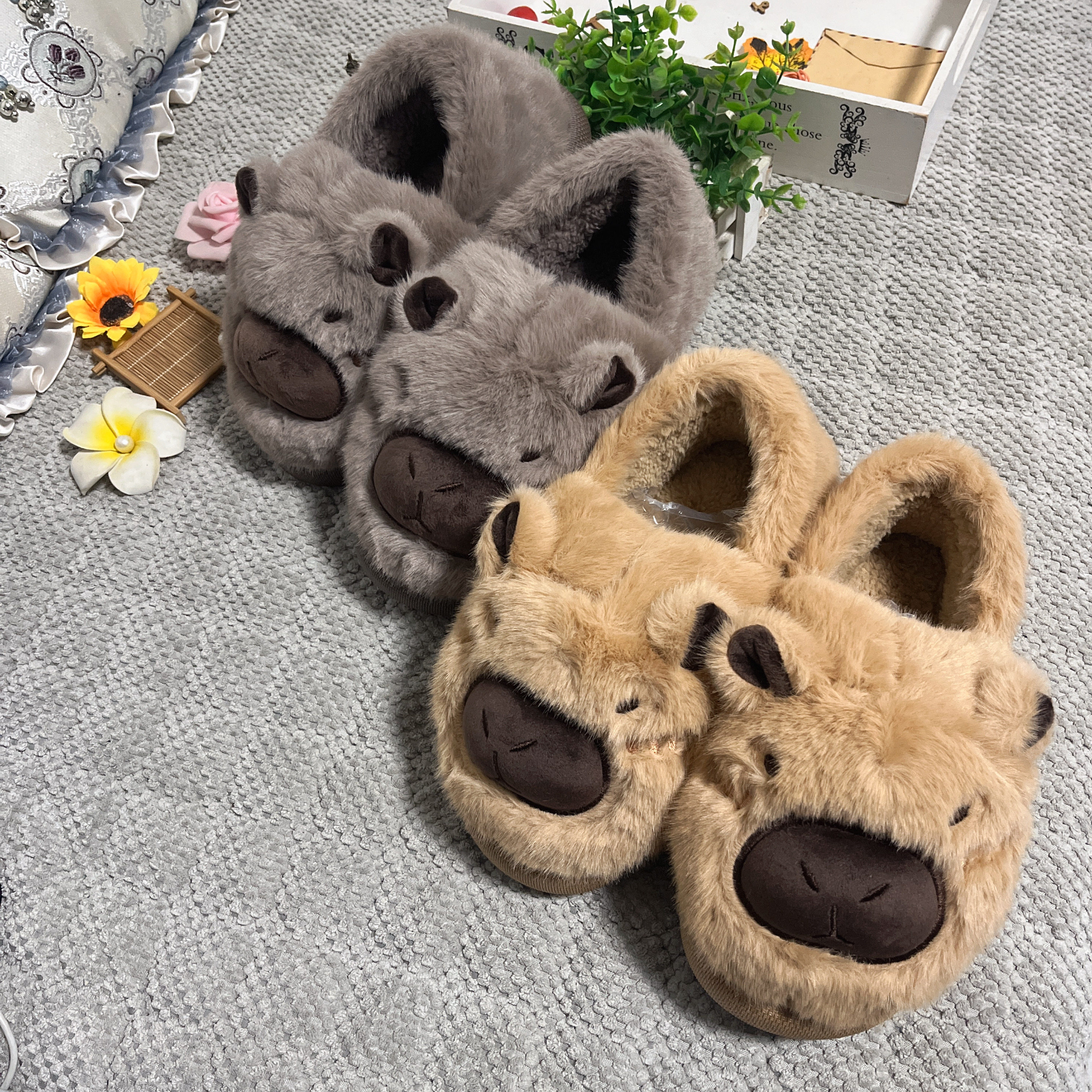 冬季居家居保暖鞋男女棉鞋情侣防滑保暖卡皮巴拉亲子鞋室内卡通冬