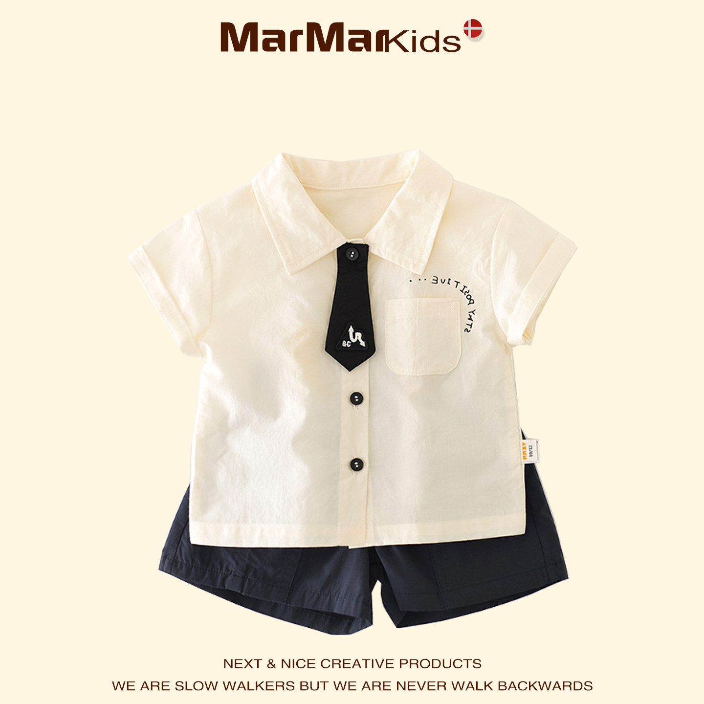 丹麦MARMAR KIDS夏季薄款婴幼儿领带宝宝衬衫工装短裤周岁两件套