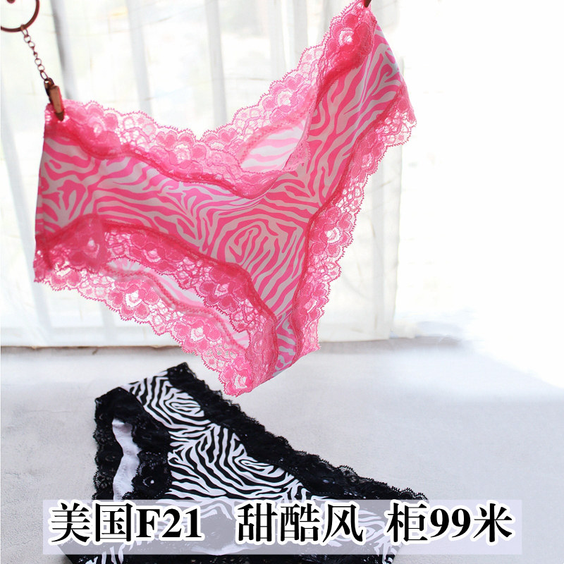 出口美国性感斑马纹弹力蕾丝边舒适欧美外贸女士三角低腰内裤