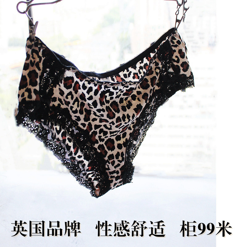 出口英国性感豹纹蕾丝边弹力舒适中腰欧美外贸女士大码三角内裤
