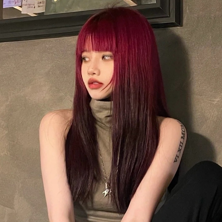 红色假发渐变色长发女全头套长直发y2k树莓红潮色甜酷头发彩水舞