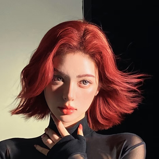 日韩假发女短发Lolita中分红色女团微翘发型日常波浪短卷发全头套