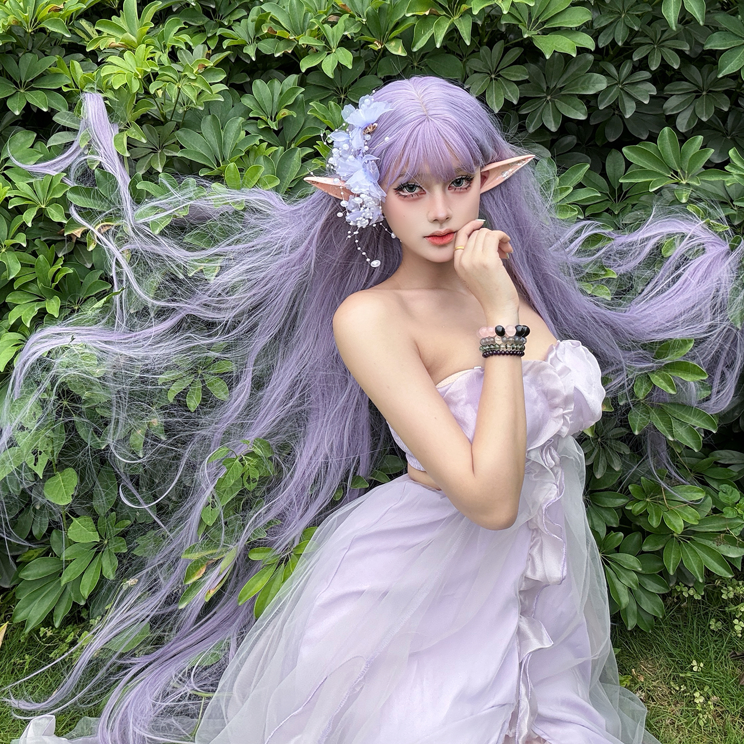 紫色超长130cm写真万用长毛假发