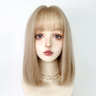 金色假发短发全头套女金发彩色浅色bobo直发日常jk女团齐肩锁骨发