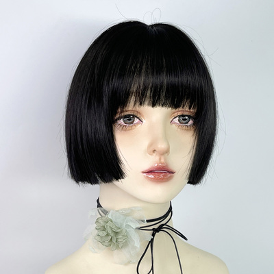 一刀切短发黑色齐刘海波波头假发