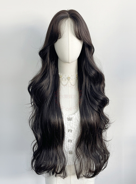 蕾丝假发85cm中分黑色长卷发八字刘海手织整顶韩式大波浪女全头套