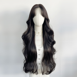 蕾丝假发85cm中分黑色长卷发八字刘海手织整顶韩式 大波浪女全头套