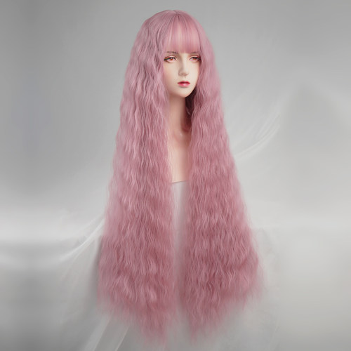 lolita水波纹樱花粉1米卷发假发