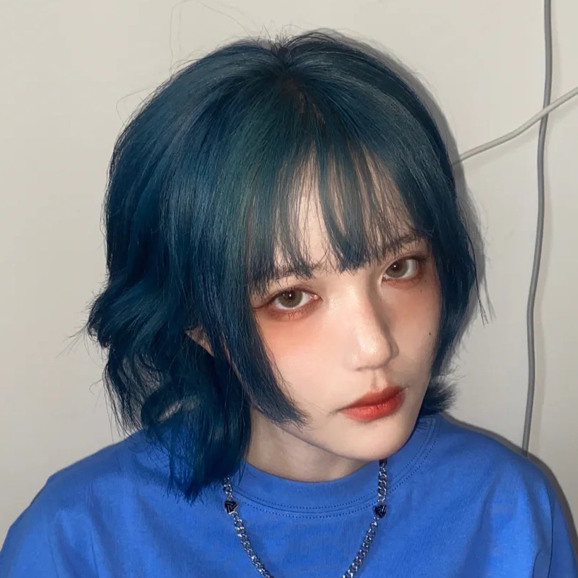 水舞假发蓝色狼尾鲻鱼头短发男生中性少年感帅气全头套女彩色日系