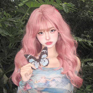 粉色假发全头套女lolita彩色洛丽塔万用cos日常整顶长卷发大波浪