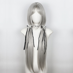 银灰色长直发加长假发女整顶高层次碎发cos二次元万圣节角色扮演