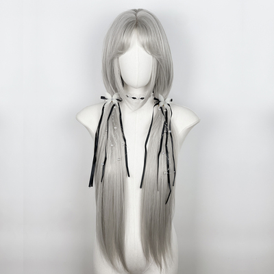 银灰长直加长整顶假发