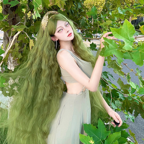 绿色羊毛卷超长1米卷发写真假发