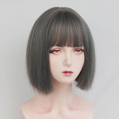 一刀切短发灰色甜酷波波头假发套