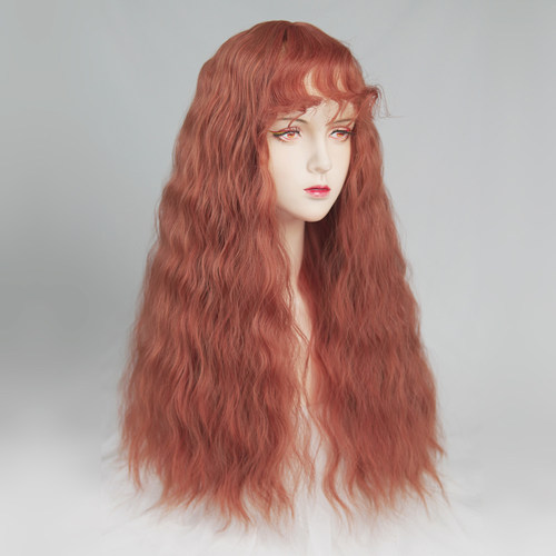脏橘色羊毛卷卷刘海长卷发假发