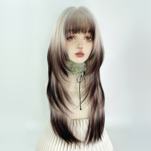 洛丽塔暹罗猫金色渐变公主切长直发y2k层次感水母头中长发假发套