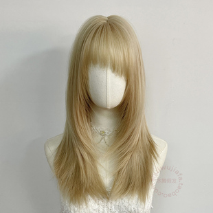 金发假发破产姐妹cos卡洛琳万用全头套女白金色层次长直发lolita